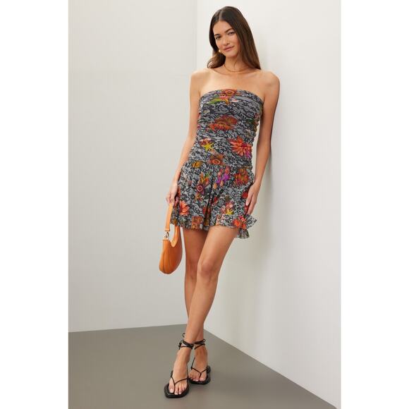 FUZZI Black Red Floral Strapless Lace Mesh Romper Size Medium - Picture 1 of 13